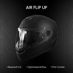 N2 Air 7 Flip-up Helmet for Man & Women with Bluetooth, GPS, Voice Assistance, ENC, Dual Visor, Removable Padding (Matte Black) N2 Air 7 Flip-up Helmet for Man & Women with Bluetooth, GPS, Voice Assistance, ENC, Dual Visor, Removable Padding (Matte Black)