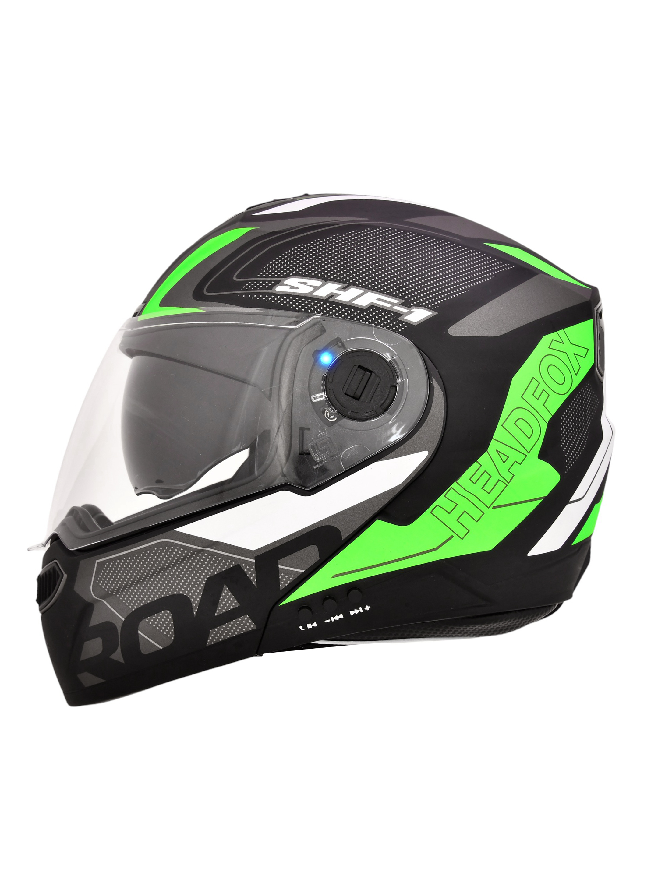 Headfox N2 Air Road Green Smart Bluetooth Flip-up Double Visor