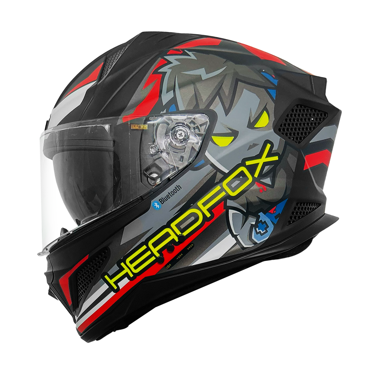 HEADFOX N2 Flash Shady Smart Bluetooth Full Face Helmet for Man & Women for Sports Bike with Aircraft Light, Noise Cancellation, Voice Assistance & GPS (Matte Red)