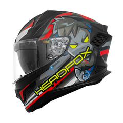 HEADFOX N2 Flash Shady Smart Bluetooth Full Face Helmet for Man & Women for Sports Bike with Aircraft Light, Noise Cancellation, Voice Assistance & GPS (Matte Red)