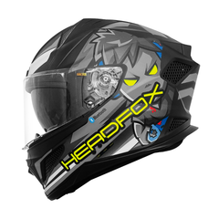 HEADFOX N2 Flash Shady Smart Bluetooth Full Face Helmet for Man & Women for Sports Bike with Aircraft Light, Noise Cancellation, Voice Assistance & GPS (Matte Grey)
