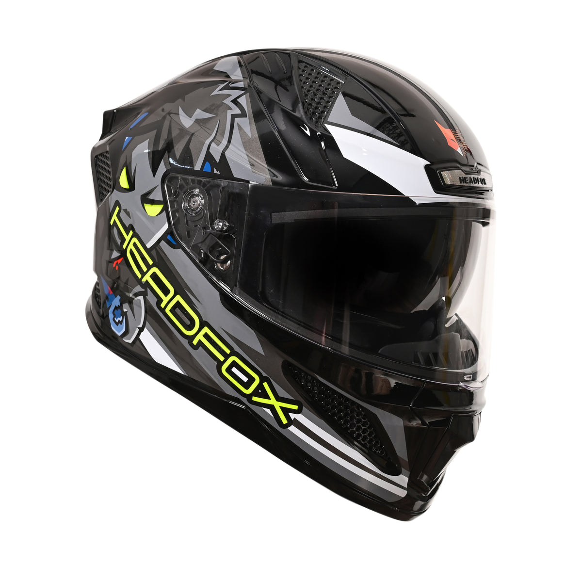HEADFOX N2 Flash Shady Smart Bluetooth Full Face Helmet for Man & Women for Sports Bike with Aircraft Light, Noise Cancellation, Voice Assistance & GPS (Glossy Grey)