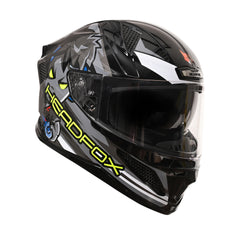 HEADFOX N2 Flash Shady Smart Bluetooth Full Face Helmet for Man & Women for Sports Bike with Aircraft Light, Noise Cancellation, Voice Assistance & GPS (Glossy Grey)