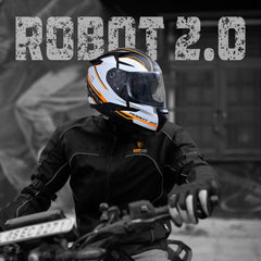 N2F ROBOT Smart Bluetooth Helmet for Men: Calls, ENC, Music, GPS, Voice Asst, SV (Glossy Orange)