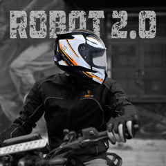 N2F ROBOT Smart Bluetooth Helmet for Men: Calls, ENC, Music, GPS, Voice Asst, SV (Matte Orange)