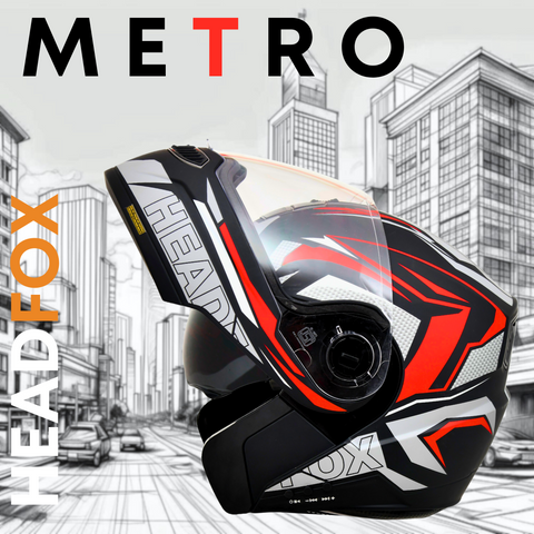 N2 FLASH Air METRO Red Smart Bluetooth Flip-Up Double Visor Helmet