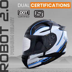 N2F ROBOT Smart Bluetooth Helmet for Men: Calls, ENC, Music, GPS, Voice Asst, SV (Glossy Blue)