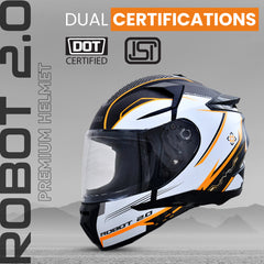 N2F ROBOT Smart Bluetooth Helmet for Men: Calls, ENC, Music, GPS, Voice Asst, SV (Glossy Orange)