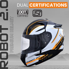 N2F ROBOT Smart Bluetooth Helmet for Men: Calls, ENC, Music, GPS, Voice Asst, SV (Matte Orange)