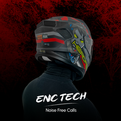 HEADFOX N2 Flash Shady Smart Bluetooth Full Face Helmet for Man & Women for Sports Bike with Aircraft Light, Noise Cancellation, Voice Assistance & GPS (Matte Red)