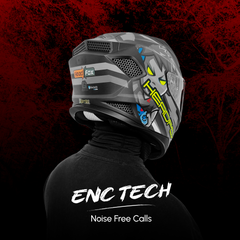 HEADFOX N2 Flash Shady Smart Bluetooth Full Face Helmet for Man & Women for Sports Bike with Aircraft Light, Noise Cancellation, Voice Assistance & GPS (Matte Grey)