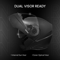 N2 Air 7 Flip-up Helmet for Man & Women with Bluetooth, GPS, Voice Assistance, ENC, Dual Visor, Removable Padding (Matte Black)