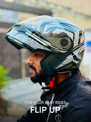 N2 FLASH Air METRO Glossy Grey Smart Bluetooth Flip-Up Double Visor Helmet