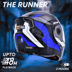 N2 Air Road Glossy Blue Smart Bluetooth Flip-up Double Visor Helmet