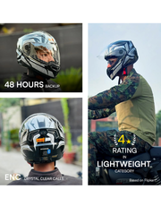 N2 FLASH Air METRO Glossy Grey Smart Bluetooth Flip-Up Double Visor Helmet