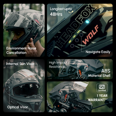 N2 Flash Wolf AI Smart Bluetooth Helmet for Men with Music, ENC, GPS & Calls (Glossy Grey)