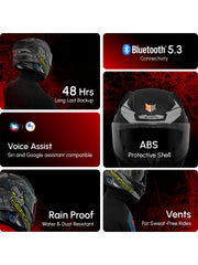 HeadFox Shady Smart Bluetooth Helmet  Full Face with Voice Assistant & LED Blinker