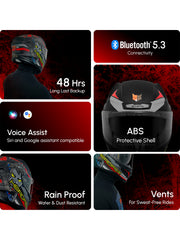HeadFox Shady Smart Bluetooth Helmet  Full Face with Voice Assistant & LED Blinker