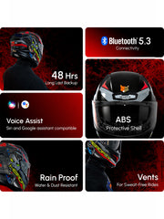 HeadFox Shady Smart Bluetooth Helmet  Full Face with Voice Assistant & LED Blinker