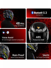 HeadFox Shady Smart Bluetooth Helmet  Full Face with Voice Assistant & LED Blinker