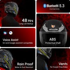 HEADFOX N2 Flash Shady Smart Bluetooth Full Face Helmet for Man & Women for Sports Bike with Aircraft Light, Noise Cancellation, Voice Assistance & GPS (Matte Grey)