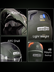 N2 Air Dashing Battle Green Smart Bluetooth Flip-up Double Visor Helmet