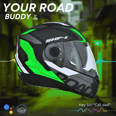 N2 Air Glossy Road Green Smart Bluetooth Flip-up Double Visor Helmet