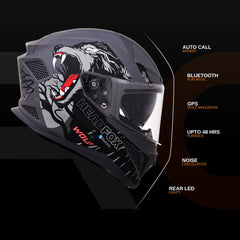 N2 Flash Wolf AI Smart Bluetooth Helmet for Men & Women with Music, ENC, GPS & Calls (Matte Grey)