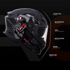 N2 Flash Wolf AI Smart Bluetooth Helmet for Men with Subwoofer, ENC, GPS & Calls