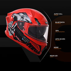 N2 Flash Wolf AI Smart Bluetooth Helmet for Men with Music, ENC, GPS & Calls (Glossy Red)