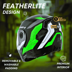 N2 Air Glossy Road Green Smart Bluetooth Flip-up Double Visor Helmet