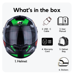 N2 FLASH Air Birdie Matt Green Smart Bluetooth Flip-Up Double Visor Helmet