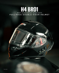 H4 BRO1 Gloss Black Smart Bluetooth Full-face Double Visor Helmet