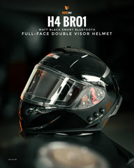 H4 BRO1 Gloss Black Smart Bluetooth Full-face Double Visor Helmet