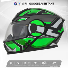 H4 Air Speed Matt Green Smart Bluetooth Full-face Double Visor Helmet