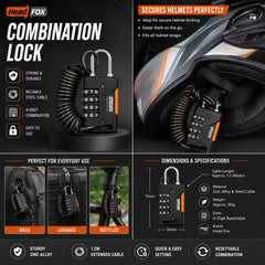 Helmet Lock for Mens Bike | 4 Digit Combination Cable Lock for Scooter