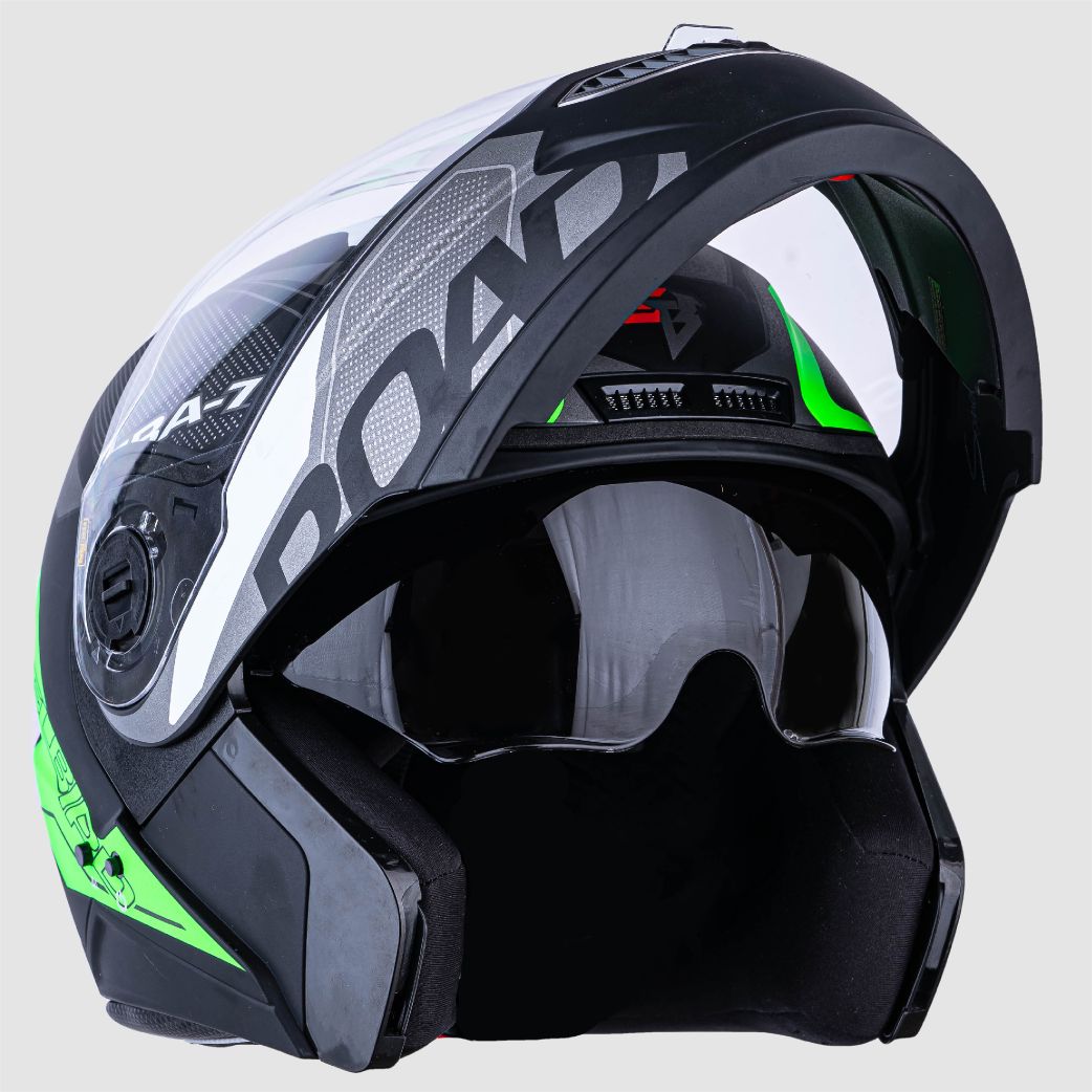 Headfox N2 Air Road Green Smart Bluetooth Flip-up Double Visor Helmet ...
