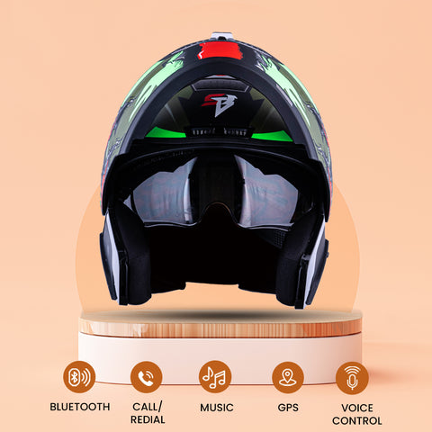 N2 Air Winner Green Smart Bluetooth Flip-up Double Visor Helmet