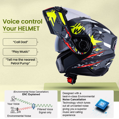 N2 Air Winner Yellow Smart Bluetooth Flip-up Double Visor Helmet