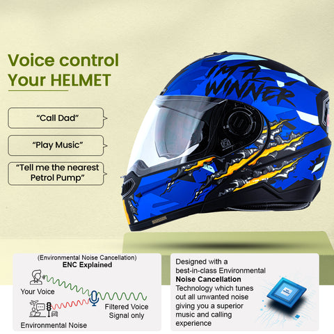 N2 Air Winner Blue Smart Bluetooth Flip-up Double Visor Helmet