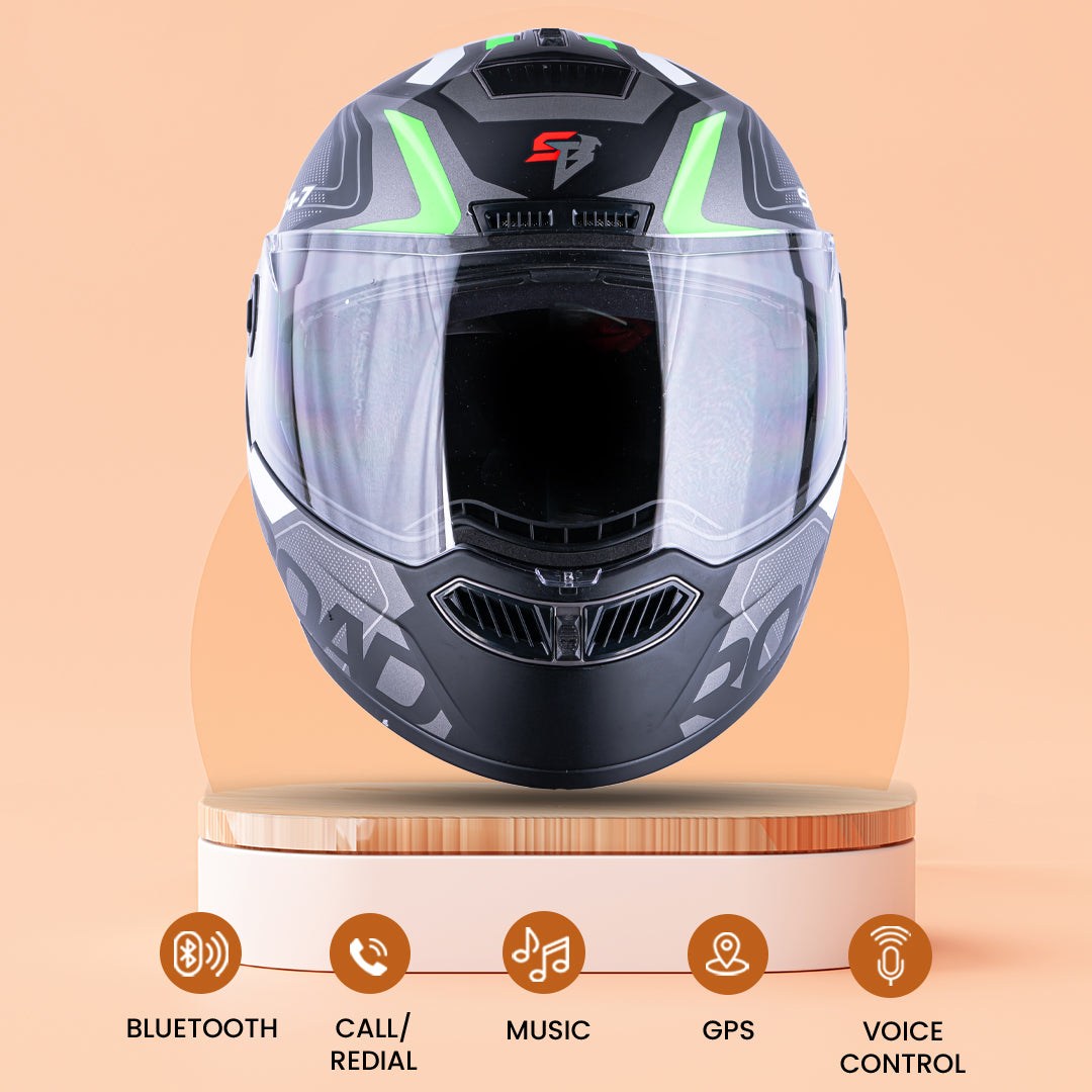 N2 Air Road Green Smart Bluetooth Flip-up Single Visor Helmet