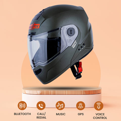 N2 Air Dashing Battle Green Smart Bluetooth Flip-up Double Visor Helmet